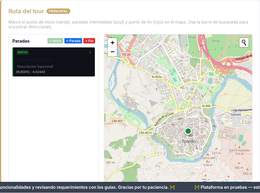 Mapa interactivo para definir la ruta del tour